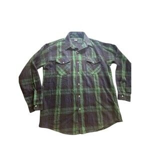 Vintage Codet Shirt Mens Large Tall Green Flannel Plaid Made in Canada Workwear